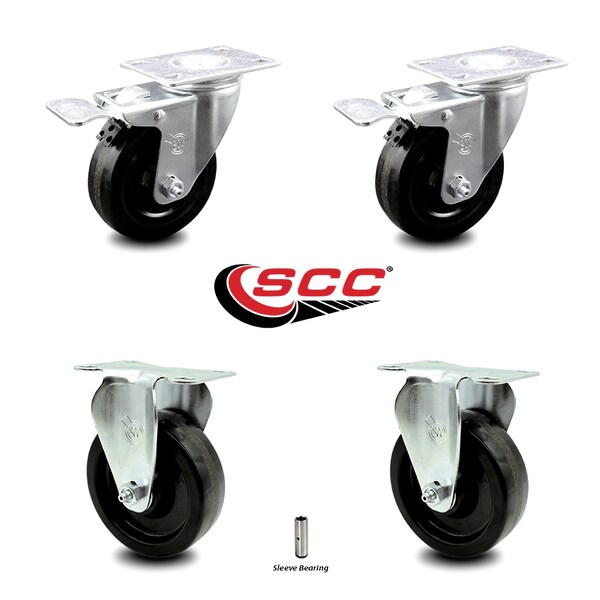4 Inch Phenolic Swivel Top Plate Caster Lock Brakes 2 Rigid, 2PK